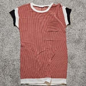 Red and White Striped Short Sleeve Dress